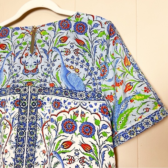 Sundance 100% Silk Izmir Top Small floral printed peacock short sleeve boho blue - Picture 7 of 11